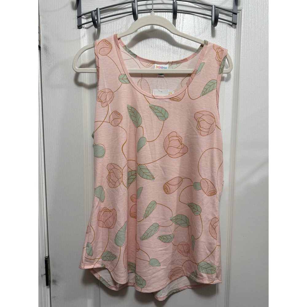 NWT LuLaRoe Floral Print Tank Top Womens 2XL Pink Green Roses Sleeveless Classic